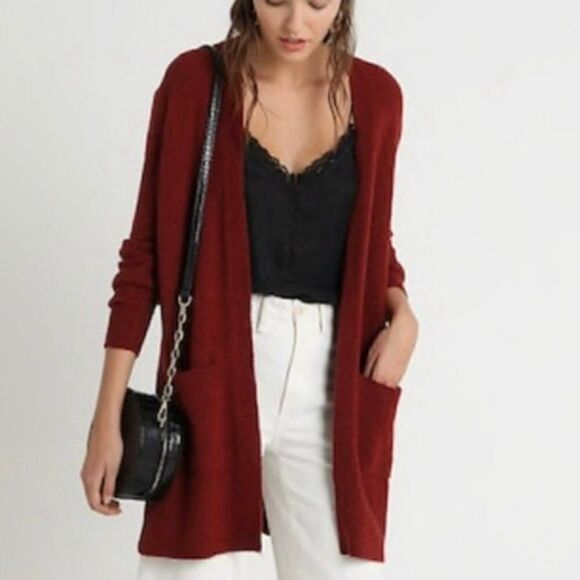 Madewell Kent Cardigan Sweater Heather Scarlet Slouchy Soft Pockets Women XS - Picture 1 of 12